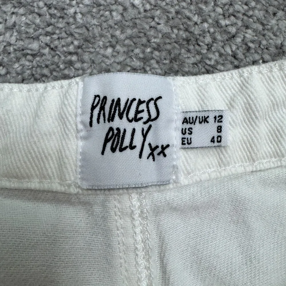 Princess Polly Wide Leg Raw Hem Baggy Denim Jeans Women 8 White High Rise Casual